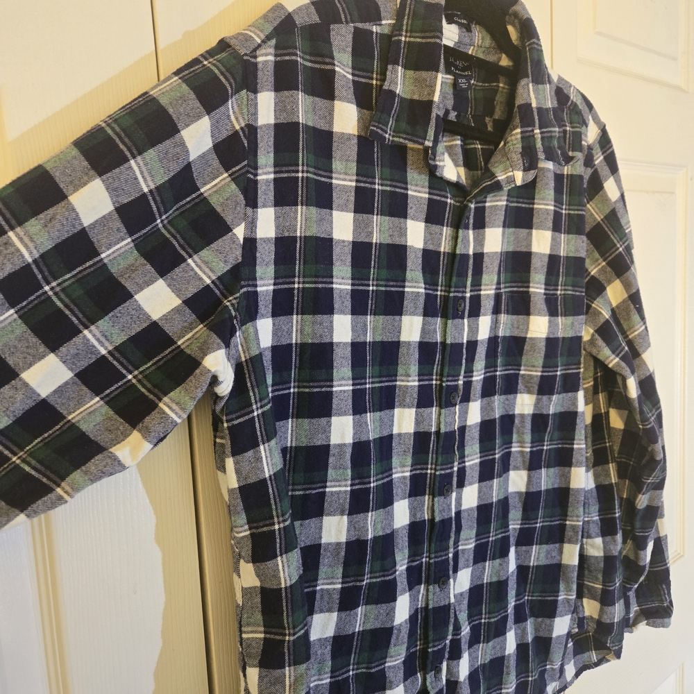 J.Crew Classic Flannel Shirt XXL | Blue Green Plaid Button Down
